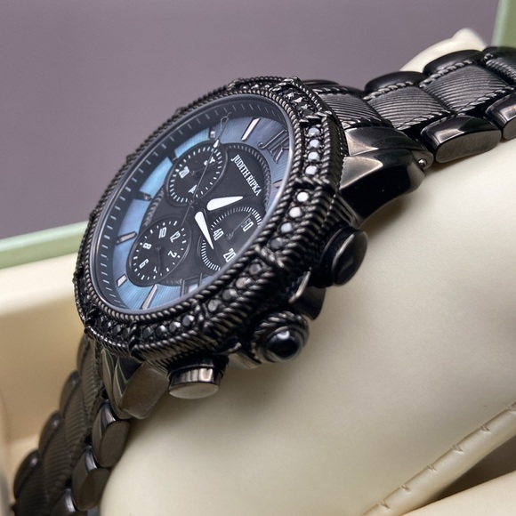 Judith Ripka Stainless Steel Chronograph Textured Watch Black Average - Picture 9 of 11